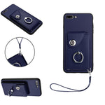 เคสโทรศัพท์ PU พร้อมที่ใส่บัตรและแหวนจับ พร้อมสายคล้อง สำหรับ iPhone XS / X, สำหรับ iPhone XR, สำหรับ iPhone XS Max, สำหรับ iPhone 8 Plus / 7 Plus