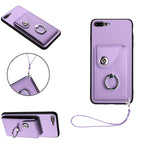 เคสโทรศัพท์ PU พร้อมที่ใส่บัตรและแหวนจับ พร้อมสายคล้อง สำหรับ iPhone XS / X, สำหรับ iPhone XR, สำหรับ iPhone XS Max, สำหรับ iPhone 8 Plus / 7 Plus