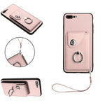 เคสโทรศัพท์ PU พร้อมที่ใส่บัตรและแหวนจับ พร้อมสายคล้อง สำหรับ iPhone XS / X, สำหรับ iPhone XR, สำหรับ iPhone XS Max, สำหรับ iPhone 8 Plus / 7 Plus