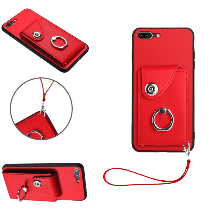 เคสโทรศัพท์ PU พร้อมที่ใส่บัตรและแหวนจับ พร้อมสายคล้อง สำหรับ iPhone XS / X, สำหรับ iPhone XR, สำหรับ iPhone XS Max, สำหรับ iPhone 8 Plus / 7 Plus
