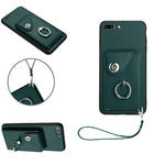 เคสโทรศัพท์ PU พร้อมที่ใส่บัตรและแหวนจับ พร้อมสายคล้อง สำหรับ iPhone XS / X, สำหรับ iPhone XR, สำหรับ iPhone XS Max, สำหรับ iPhone 8 Plus / 7 Plus