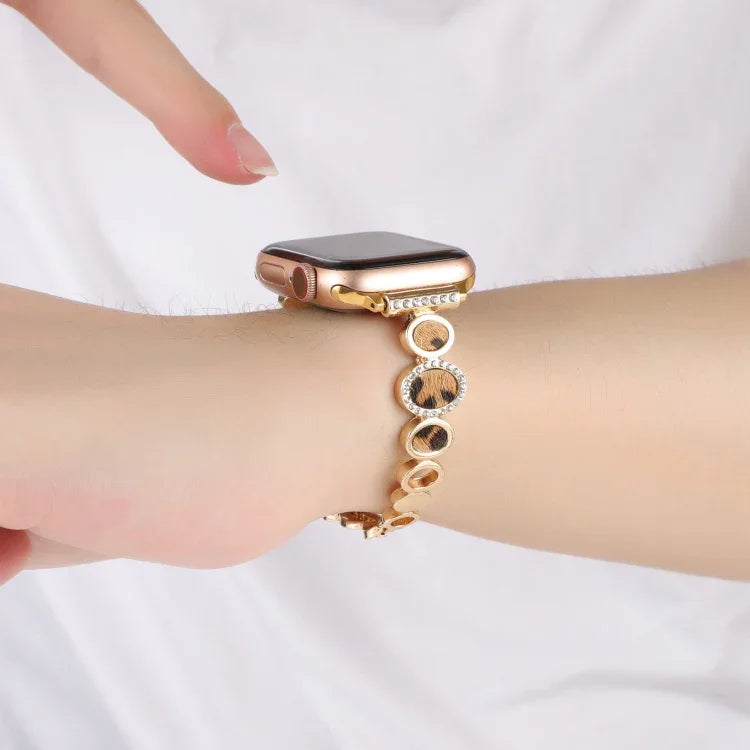 สายรัดนาฬิกาโลหะโซ่ประดับเพชรลายเสือดาว สำหรับ Apple Watch 42 มม., สำหรับ Apple Watch 38 มม.