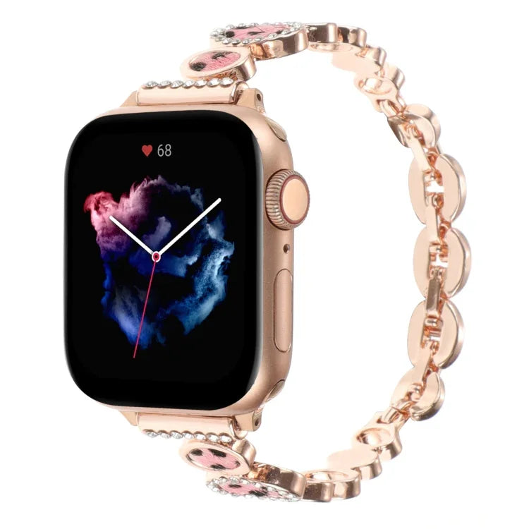 สายรัดนาฬิกาโลหะโซ่ประดับเพชรลายเสือดาว สำหรับ Apple Watch 42 มม., สำหรับ Apple Watch 38 มม.