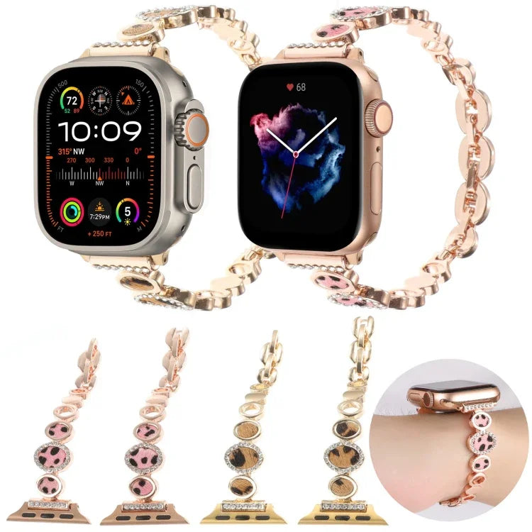 สายรัดนาฬิกาโลหะโซ่ประดับเพชรลายเสือดาว สำหรับ Apple Watch 42 มม., สำหรับ Apple Watch 38 มม.