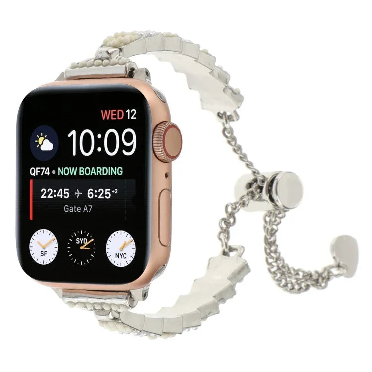 สายรัดนาฬิกาโลหะสร้อยข้อมือโซ่เม็ดเปลือกหอย สำหรับ Apple Watch 42 มม., สำหรับ Apple Watch 38 มม.
