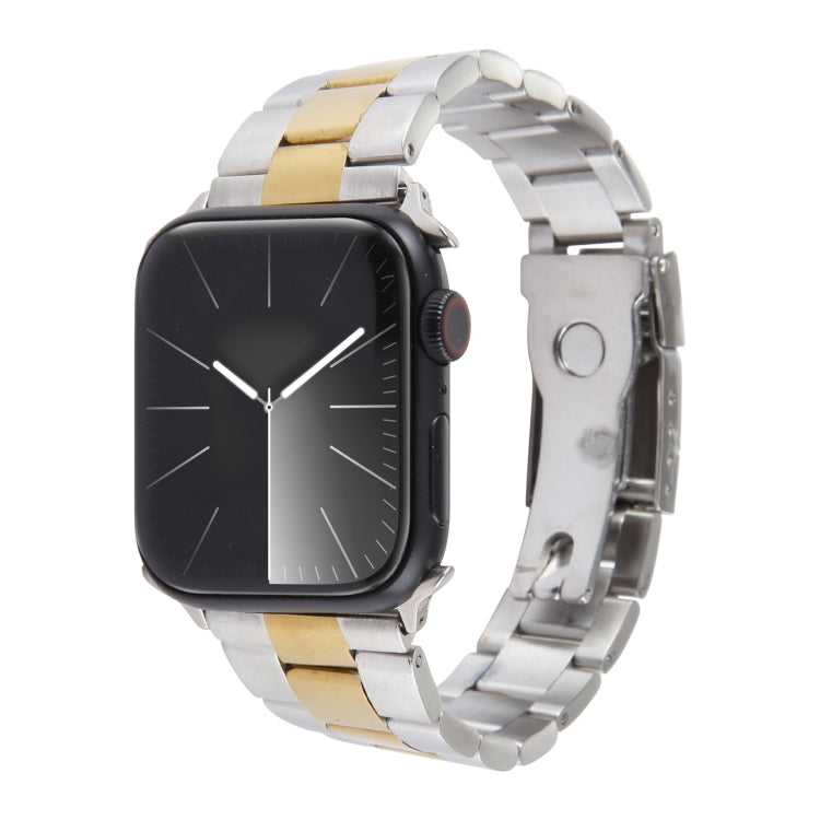 สายรัดนาฬิกาสเตนเลสสตีลแบบเม็ดสาม สำหรับ Apple Watch Series 7 ขนาด 41 มม., สำหรับ Apple Watch Series 7 ขนาด 45 มม., สำหรับ Apple Watch SE ขนาด 40 มม., สำหรับ Apple Watch SE ขนาด 44 มม., สำหรับ Apple Watch Series 6 ขนาด 40 มม.