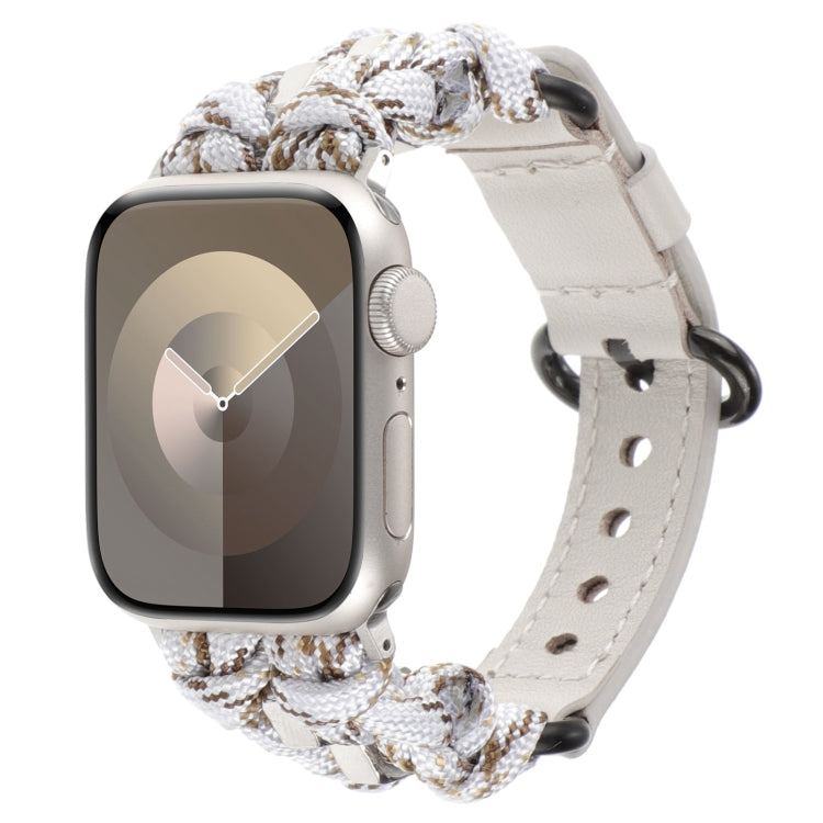 Paracord Genuine Leather Watch Band, For Apple Watch SE 2023 44mm, For Apple Watch SE 2023 40mm, For Apple Watch Ultra 2 49mm, For Apple Watch Series 9 45mm, For Apple Watch Series 9 41mm, For Apple Watch Ultra 49mm