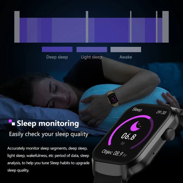 นาฬิกาอัจฉริยะสายซิลิโคน 2.01 นิ้ว รองรับการโทร Bluetooth และการตรวจวัดอัตราการเต้นของหัวใจ / ตรวจน้ำตาลในเลือดแบบไม่รุกราน, สายซิลิโคนสีดำ, สายซิลิโคนสีเหลืองอ่อน