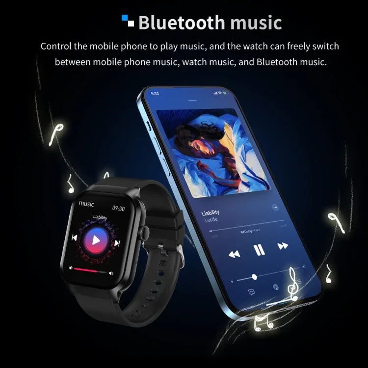 นาฬิกาอัจฉริยะสายซิลิโคน 2.01 นิ้ว รองรับการโทร Bluetooth และการตรวจวัดอัตราการเต้นของหัวใจ / ตรวจน้ำตาลในเลือดแบบไม่รุกราน, สายซิลิโคนสีดำ, สายซิลิโคนสีเหลืองอ่อน
