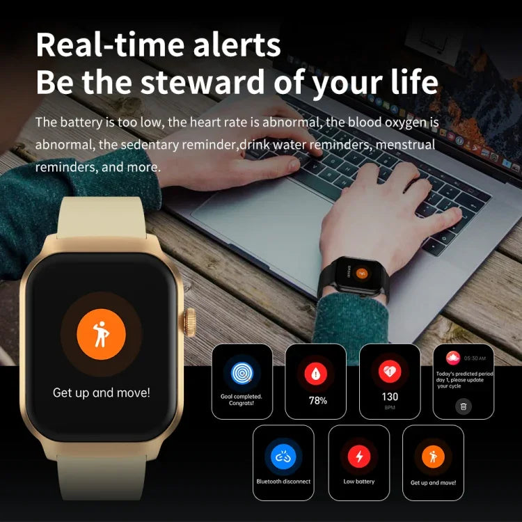 นาฬิกาอัจฉริยะสายซิลิโคน 2.01 นิ้ว รองรับการโทร Bluetooth และการตรวจวัดอัตราการเต้นของหัวใจ / ตรวจน้ำตาลในเลือดแบบไม่รุกราน, สายซิลิโคนสีดำ, สายซิลิโคนสีเหลืองอ่อน