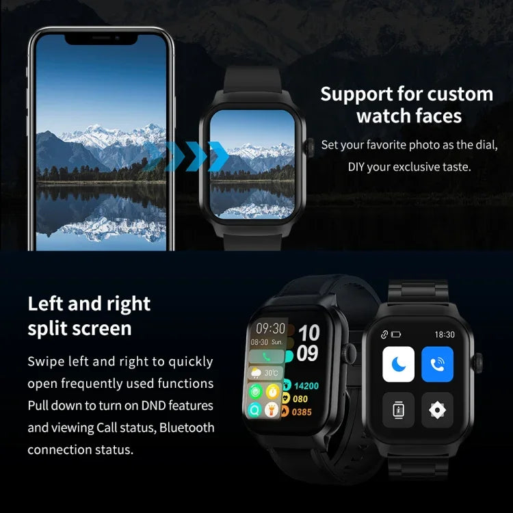 นาฬิกาอัจฉริยะสายซิลิโคน 2.01 นิ้ว รองรับการโทร Bluetooth และการตรวจวัดอัตราการเต้นของหัวใจ / ตรวจน้ำตาลในเลือดแบบไม่รุกราน, สายซิลิโคนสีดำ, สายซิลิโคนสีเหลืองอ่อน