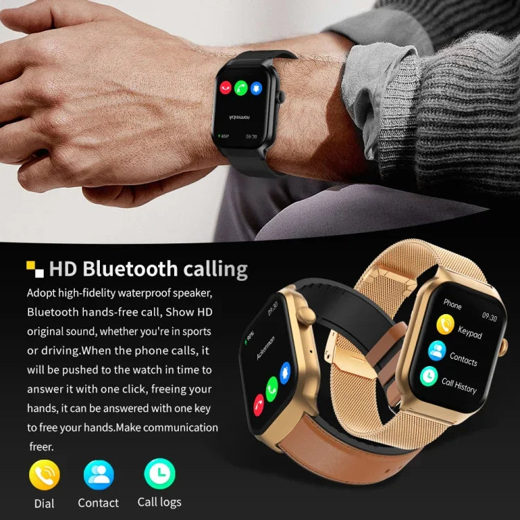นาฬิกาอัจฉริยะสายซิลิโคน 2.01 นิ้ว รองรับการโทร Bluetooth และการตรวจวัดอัตราการเต้นของหัวใจ / ตรวจน้ำตาลในเลือดแบบไม่รุกราน, สายซิลิโคนสีดำ, สายซิลิโคนสีเหลืองอ่อน