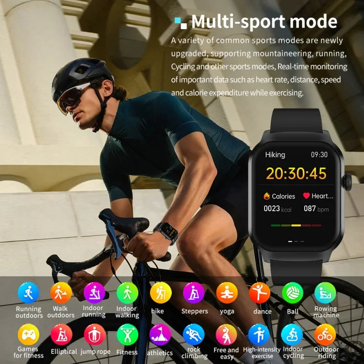 นาฬิกาอัจฉริยะสายซิลิโคน 2.01 นิ้ว รองรับการโทร Bluetooth และการตรวจวัดอัตราการเต้นของหัวใจ / ตรวจน้ำตาลในเลือดแบบไม่รุกราน, สายซิลิโคนสีดำ, สายซิลิโคนสีเหลืองอ่อน