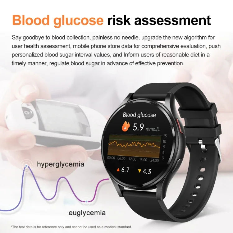 นาฬิกาอัจฉริยะสายซิลิโคน 1.43 นิ้ว รองรับการโทร Bluetooth และ ECG / ตรวจน้ำตาลในเลือดแบบไม่รุกราน, สายซิลิโคนสีดำ, สายซิลิโคนสีเหลืองอ่อน