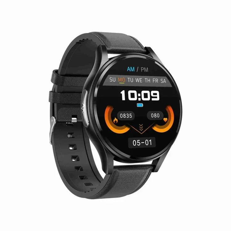 นาฬิกาอัจฉริยะสายหนัง 1.43 นิ้ว รองรับการโทร Bluetooth และ ECG / ตรวจน้ำตาลในเลือดแบบไม่รุกราน, สายหนังสีดำ, สายหนังสีน้ำตาล