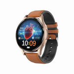 นาฬิกาอัจฉริยะสายหนัง 1.43 นิ้ว รองรับการโทร Bluetooth และ ECG / ตรวจน้ำตาลในเลือดแบบไม่รุกราน, สายหนังสีดำ, สายหนังสีน้ำตาล