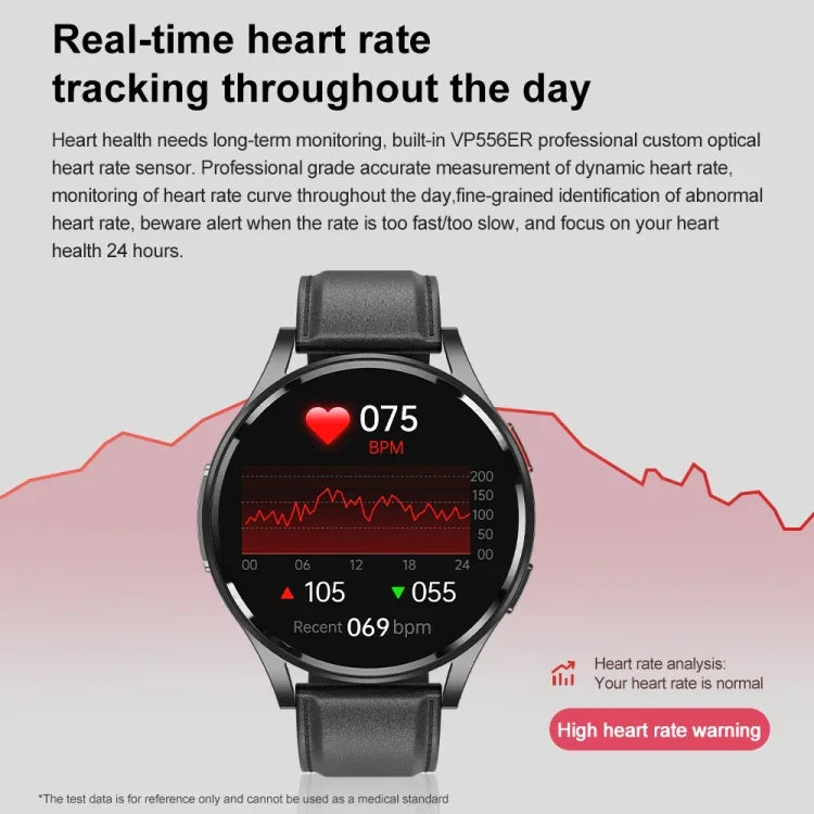 นาฬิกาอัจฉริยะสายหนัง 1.43 นิ้ว รองรับการโทร Bluetooth และ ECG / ตรวจน้ำตาลในเลือดแบบไม่รุกราน, สายหนังสีดำ, สายหนังสีน้ำตาล