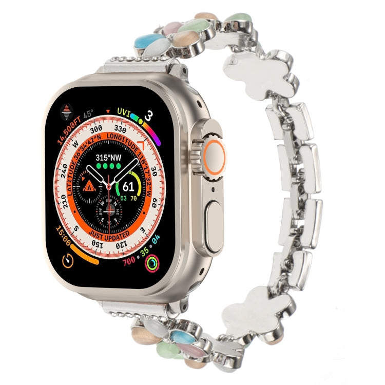5-petaled Flower Zinc Alloy Chain Watch Band, For Apple Watch SE 2023 44mm, For Apple Watch SE 2023 40mm, For Apple Watch Ultra 2 49mm, For Apple Watch Series 9 45mm, For Apple Watch Series 9 41mm, For Apple Watch Ultra 49mm