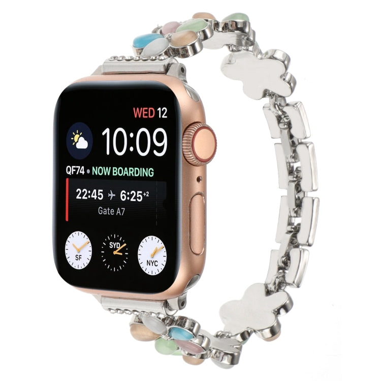 สายรัดนาฬิกาโซ่โลหะผสมสังกะสีรูปดอกไม้ 5 กลีบ สำหรับ Apple Watch Series 4 44mm, สำหรับ Apple Watch Series 4 40mm, สำหรับ Apple Watch Series 3 38mm, สำหรับ Apple Watch Series 3 42mm, สำหรับ Apple Watch Series 2 42mm, สำหรับ Apple Watch Series 2 38mm