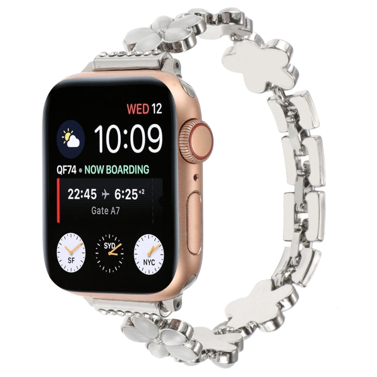 สายรัดนาฬิกาโซ่โลหะผสมสังกะสีรูปดอกไม้ 5 กลีบ สำหรับ Apple Watch Series 4 44mm, สำหรับ Apple Watch Series 4 40mm, สำหรับ Apple Watch Series 3 38mm, สำหรับ Apple Watch Series 3 42mm, สำหรับ Apple Watch Series 2 42mm, สำหรับ Apple Watch Series 2 38mm