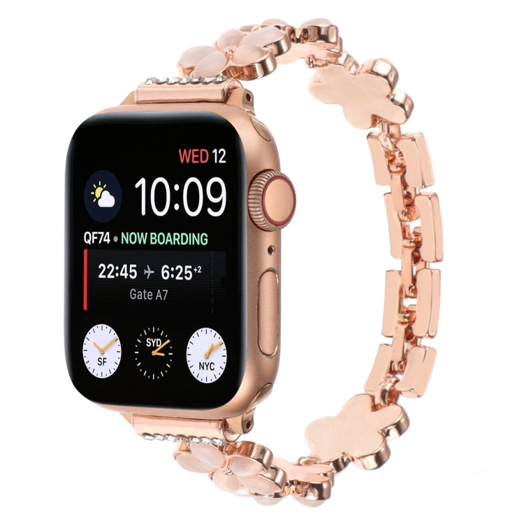 สายรัดนาฬิกาโซ่โลหะผสมสังกะสีรูปดอกไม้ 5 กลีบ สำหรับ Apple Watch Series 4 44mm, สำหรับ Apple Watch Series 4 40mm, สำหรับ Apple Watch Series 3 38mm, สำหรับ Apple Watch Series 3 42mm, สำหรับ Apple Watch Series 2 42mm, สำหรับ Apple Watch Series 2 38mm