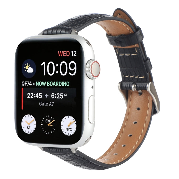 Slim Crocodile Leather Watch Band, For Apple Watch SE 40mm, For Apple Watch SE 44mm, For Apple Watch Series 6 40mm, For Apple Watch Series 6 44mm, For Apple Watch Series 5 44mm, For Apple Watch Series 5 40mm
