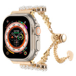 Pearl Round Zinc Alloy Chain Metal Watch Band, For Apple Watch SE 2023 44mm, For Apple Watch SE 2023 40mm, For Apple Watch Ultra 2 49mm, For Apple Watch Series 9 45mm, For Apple Watch Series 9 41mm, For Apple Watch Ultra 49mm                           ...