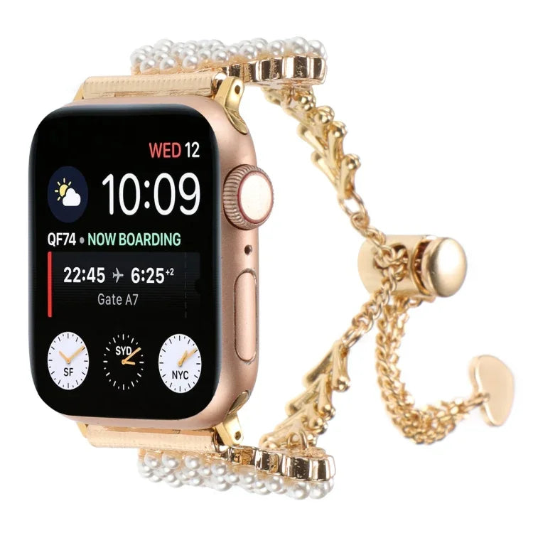 สายรัดนาฬิกาโลหะโซ่ผสมสังกะสีรูปทรงกลมประดับมุก สำหรับ Apple Watch 42mm, สำหรับ Apple Watch 38mm