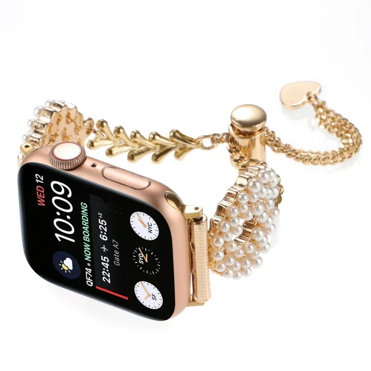 สายรัดนาฬิกาโลหะโซ่ผสมสังกะสีรูปทรงกลมประดับมุก สำหรับ Apple Watch 42mm, สำหรับ Apple Watch 38mm