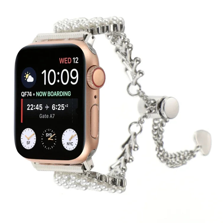 สายรัดนาฬิกาโลหะโซ่ผสมสังกะสีรูปทรงกลมประดับมุก สำหรับ Apple Watch 42mm, สำหรับ Apple Watch 38mm