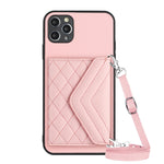 เคสโทรศัพท์แบบกระเป๋าใส่บัตรลายข้าวหลามตัดพร้อมสายคล้องยาวและ RFID สำหรับ iPhone 12 mini, สำหรับ iPhone 11 Pro Max, สำหรับ iPhone 11, สำหรับ iPhone 11 Pro, สำหรับ iPhone XS / X, สำหรับ iPhone XR, สำหรับ iPhone XS Max, สำหรับ iPhone 8 Plus / 7 Plus
