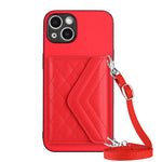 เคสโทรศัพท์แบบกระเป๋าใส่บัตรลายข้าวหลามตัดพร้อมสายคล้องยาวและ RFID สำหรับ iPhone SE 2022 / SE 2020, สำหรับ iPhone 13 Pro Max, สำหรับ iPhone 13 Pro, สำหรับ iPhone 13, สำหรับ iPhone 13 mini, สำหรับ iPhone 12, สำหรับ iPhone 12 Pro Max, สำหรับ iPhone 12 Pro
