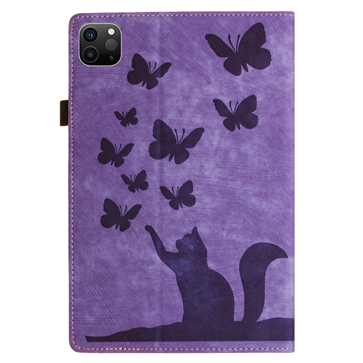เคสแท็บเล็ตหนังปั๊มลายผีเสื้อและแมว สำหรับ iPad Air 13 2026 / 2025 / 2024, สำหรับ iPad Air 11 2026 / 2025 / 2024, สำหรับ iPad Pro 13 2025 / 2024, สำหรับ iPad Pro 11 2025 / 2024, สำหรับ iPad mini 2024 / 2021