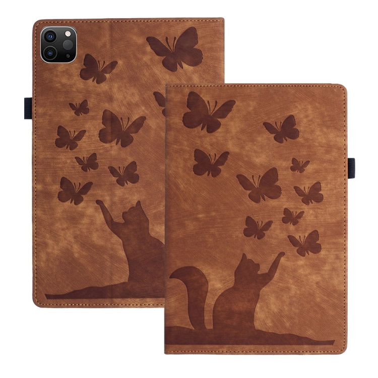 เคสแท็บเล็ตหนังปั๊มลายผีเสื้อและแมว สำหรับ iPad Air 13 2026 / 2025 / 2024, สำหรับ iPad Air 11 2026 / 2025 / 2024, สำหรับ iPad Pro 13 2025 / 2024, สำหรับ iPad Pro 11 2025 / 2024, สำหรับ iPad mini 2024 / 2021