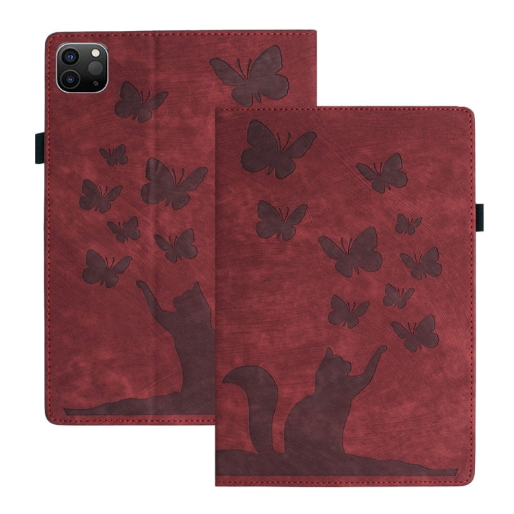 เคสแท็บเล็ตหนังปั๊มลายผีเสื้อและแมว สำหรับ iPad Air 13 2026 / 2025 / 2024, สำหรับ iPad Air 11 2026 / 2025 / 2024, สำหรับ iPad Pro 13 2025 / 2024, สำหรับ iPad Pro 11 2025 / 2024, สำหรับ iPad mini 2024 / 2021