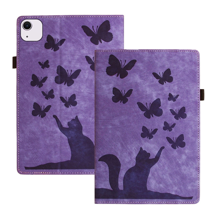 เคสแท็บเล็ตหนังปั๊มลายผีเสื้อและแมว สำหรับ iPad Air 13 2026 / 2025 / 2024, สำหรับ iPad Air 11 2026 / 2025 / 2024, สำหรับ iPad Pro 13 2025 / 2024, สำหรับ iPad Pro 11 2025 / 2024, สำหรับ iPad mini 2024 / 2021