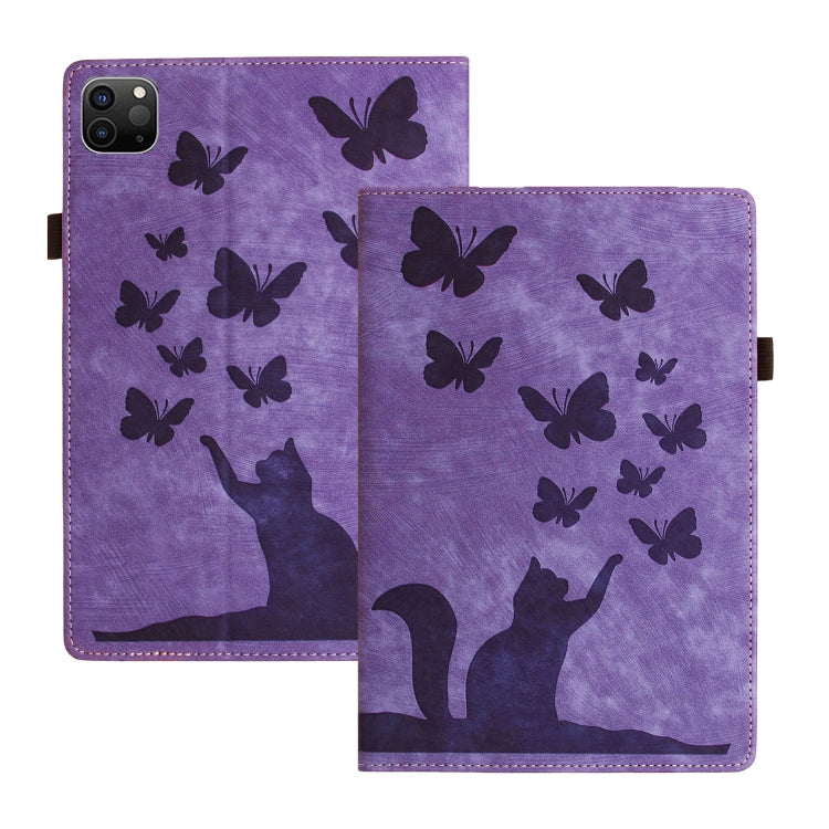เคสแท็บเล็ตหนังปั๊มลายผีเสื้อและแมว สำหรับ iPad Air 13 2026 / 2025 / 2024, สำหรับ iPad Air 11 2026 / 2025 / 2024, สำหรับ iPad Pro 13 2025 / 2024, สำหรับ iPad Pro 11 2025 / 2024, สำหรับ iPad mini 2024 / 2021