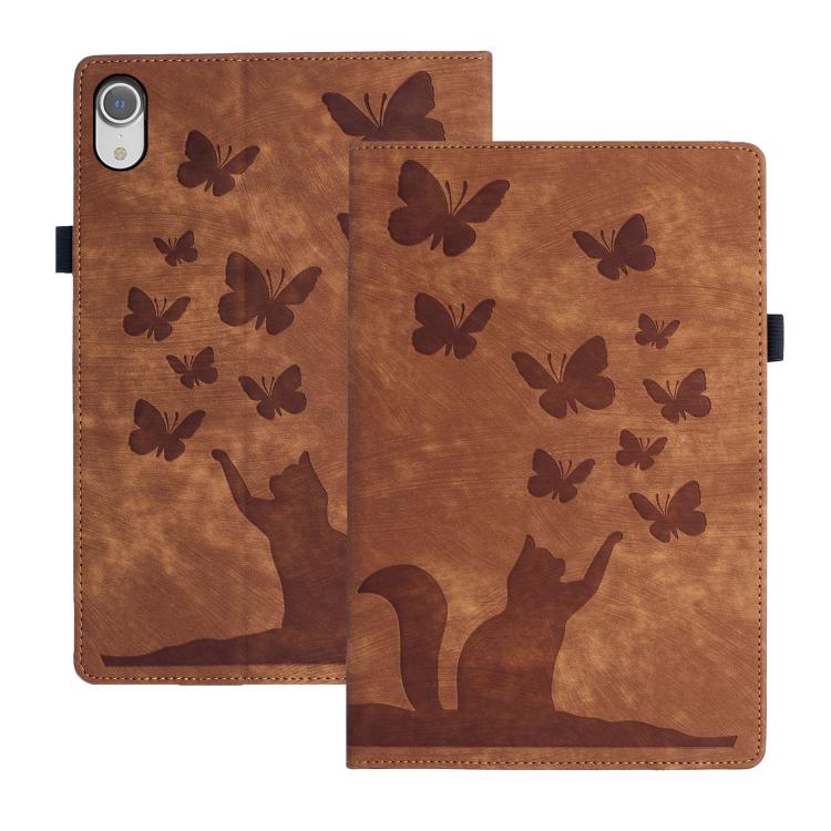 เคสแท็บเล็ตหนังปั๊มลายผีเสื้อและแมว สำหรับ iPad Air 13 2026 / 2025 / 2024, สำหรับ iPad Air 11 2026 / 2025 / 2024, สำหรับ iPad Pro 13 2025 / 2024, สำหรับ iPad Pro 11 2025 / 2024, สำหรับ iPad mini 2024 / 2021