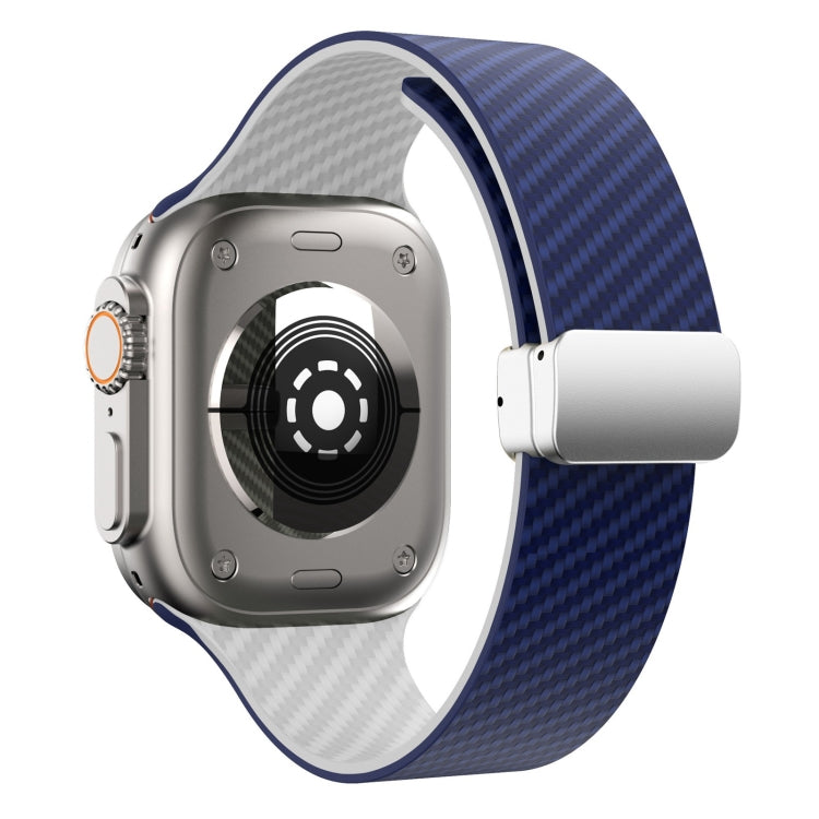 สายรัดนาฬิกาหัวเข็มขัดแม่เหล็กสีเงินลายคาร์บอนไฟเบอร์ สำหรับ Apple Watch Series 9 ขนาด 45 มม., สำหรับ Apple Watch Series 9 ขนาด 41 มม., สำหรับ Apple Watch Ultra ขนาด 49 มม.