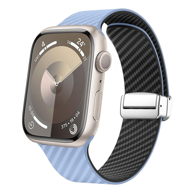 สายรัดนาฬิกาหัวเข็มขัดแม่เหล็กสีเงินลายคาร์บอนไฟเบอร์ สำหรับ Apple Watch Series 9 ขนาด 45 มม., สำหรับ Apple Watch Series 9 ขนาด 41 มม., สำหรับ Apple Watch Ultra ขนาด 49 มม.