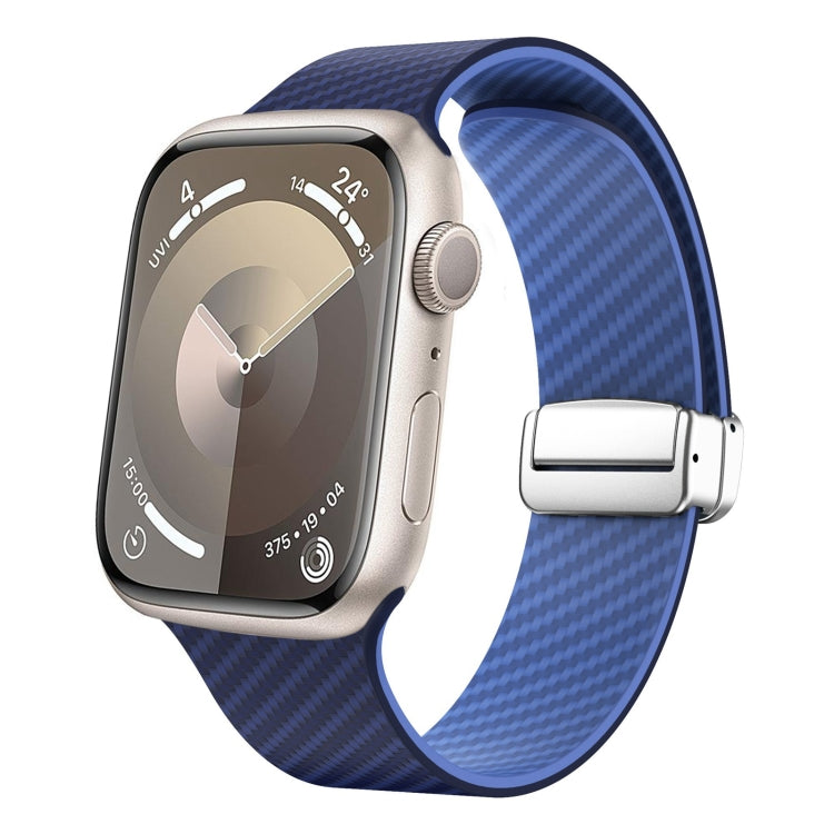 สายรัดนาฬิกาหัวเข็มขัดแม่เหล็กสีเงินลายคาร์บอนไฟเบอร์ สำหรับ Apple Watch Series 9 ขนาด 45 มม., สำหรับ Apple Watch Series 9 ขนาด 41 มม., สำหรับ Apple Watch Ultra ขนาด 49 มม.