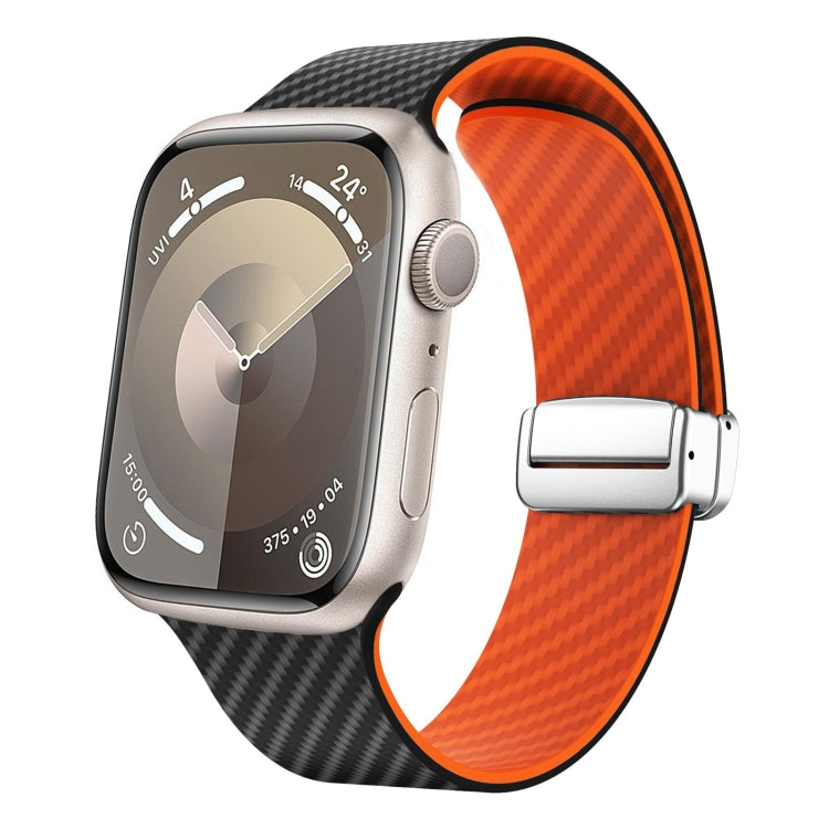สายรัดนาฬิกาหัวเข็มขัดแม่เหล็กสีเงินลายคาร์บอนไฟเบอร์ สำหรับ Apple Watch Series 9 ขนาด 45 มม., สำหรับ Apple Watch Series 9 ขนาด 41 มม., สำหรับ Apple Watch Ultra ขนาด 49 มม.