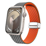 สายรัดนาฬิกาหัวเข็มขัดแม่เหล็กสีเงินลายคาร์บอนไฟเบอร์ สำหรับ Apple Watch Series 9 ขนาด 45 มม., สำหรับ Apple Watch Series 9 ขนาด 41 มม., สำหรับ Apple Watch Ultra ขนาด 49 มม.