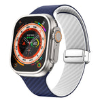 สายรัดนาฬิกาหัวเข็มขัดแม่เหล็กสีเงินลายคาร์บอนไฟเบอร์ สำหรับ Apple Watch Series 9 ขนาด 45 มม., สำหรับ Apple Watch Series 9 ขนาด 41 มม., สำหรับ Apple Watch Ultra ขนาด 49 มม.