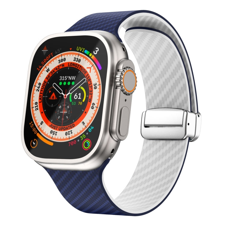 สายรัดนาฬิกาหัวเข็มขัดแม่เหล็กสีเงินลายคาร์บอนไฟเบอร์ สำหรับ Apple Watch Series 9 ขนาด 45 มม., สำหรับ Apple Watch Series 9 ขนาด 41 มม., สำหรับ Apple Watch Ultra ขนาด 49 มม.