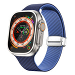 สายรัดนาฬิกาหัวเข็มขัดแม่เหล็กสีเงินลายคาร์บอนไฟเบอร์ สำหรับ Apple Watch Series 9 ขนาด 45 มม., สำหรับ Apple Watch Series 9 ขนาด 41 มม., สำหรับ Apple Watch Ultra ขนาด 49 มม.