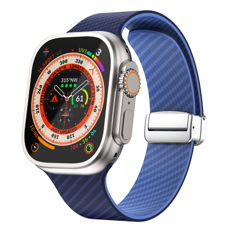 สายรัดนาฬิกาหัวเข็มขัดแม่เหล็กสีเงินลายคาร์บอนไฟเบอร์ สำหรับ Apple Watch Series 9 ขนาด 45 มม., สำหรับ Apple Watch Series 9 ขนาด 41 มม., สำหรับ Apple Watch Ultra ขนาด 49 มม.