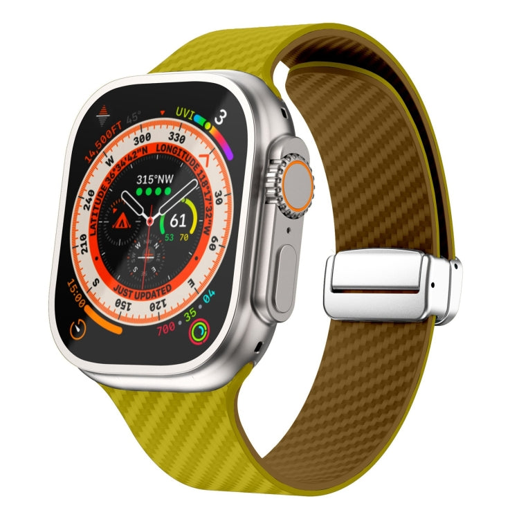 สายรัดนาฬิกาหัวเข็มขัดแม่เหล็กสีเงินลายคาร์บอนไฟเบอร์ สำหรับ Apple Watch Series 9 ขนาด 45 มม., สำหรับ Apple Watch Series 9 ขนาด 41 มม., สำหรับ Apple Watch Ultra ขนาด 49 มม.