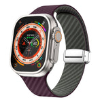 สายรัดนาฬิกาหัวเข็มขัดแม่เหล็กสีเงินลายคาร์บอนไฟเบอร์ สำหรับ Apple Watch Series 9 ขนาด 45 มม., สำหรับ Apple Watch Series 9 ขนาด 41 มม., สำหรับ Apple Watch Ultra ขนาด 49 มม.