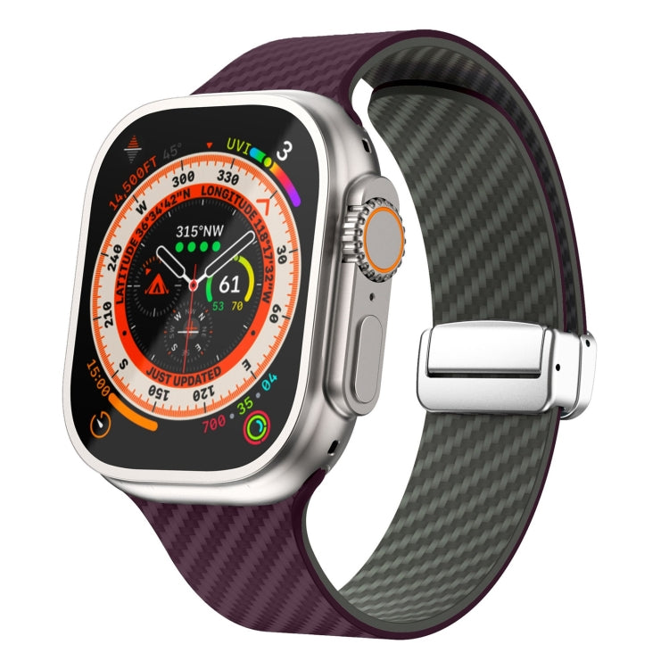 สายรัดนาฬิกาหัวเข็มขัดแม่เหล็กสีเงินลายคาร์บอนไฟเบอร์ สำหรับ Apple Watch Series 9 ขนาด 45 มม., สำหรับ Apple Watch Series 9 ขนาด 41 มม., สำหรับ Apple Watch Ultra ขนาด 49 มม.